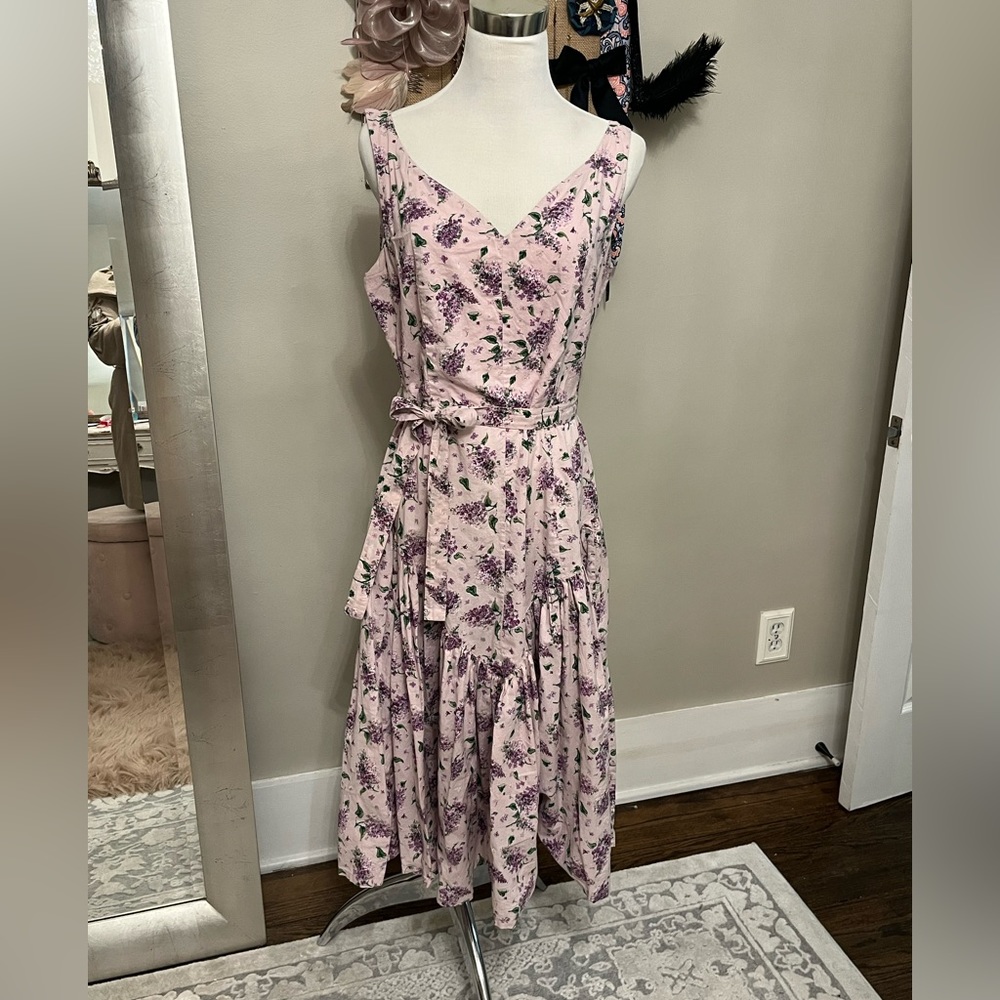 April Cornell Pink Floral Sleeveless Wrap Midi Dress